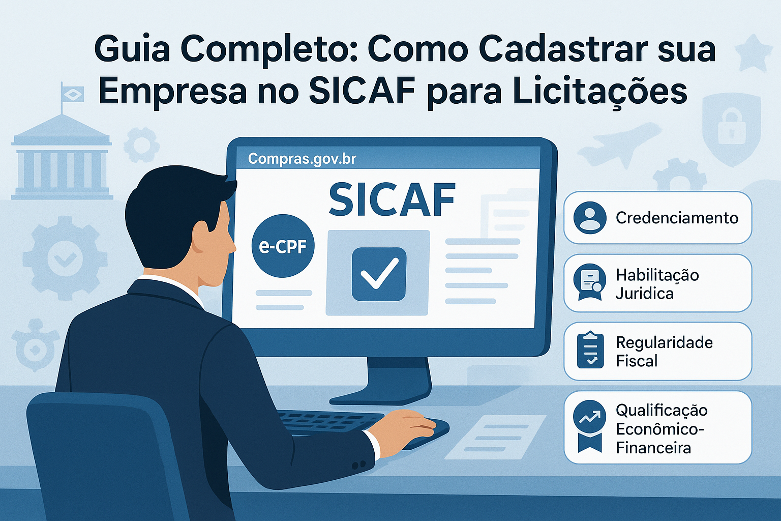 Empresário analisando um edital de licitação do governo no computador